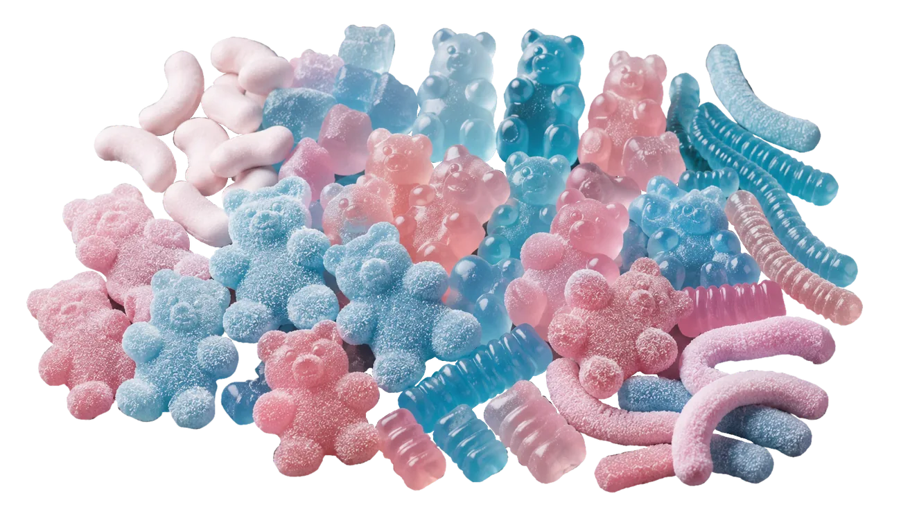 Gummy candy in pink and blue